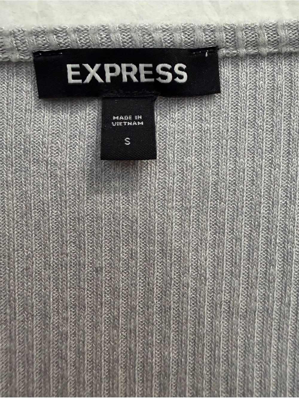 Express Light Gray Ribbed Wrap Tie-Front Long Sleeve Top - Picture 3 of 6